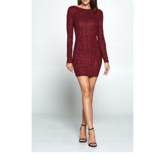 Long Sleeve Open Back Bodycon Mini Dress - Picture 1 of 1
